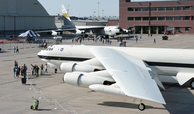NASA’s new B-52H, with Balls 8 in the background, prior to the B-52H’s return to the US Air Force (NASA)